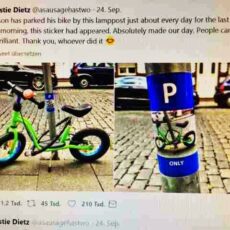 An Englishwoman in Wiesbaden rührt die Welt – mit Tweet über Privat-Fahrradparkplatz für kleinen Sohn