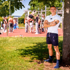 Rene Asaj am Calesthenics Park Schlachthof. Foto von E. Spieske.